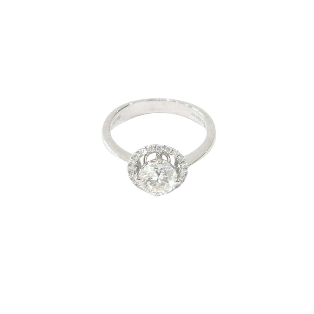 18K White Gold Halo Round Brilliant 1ct Diamond Ring