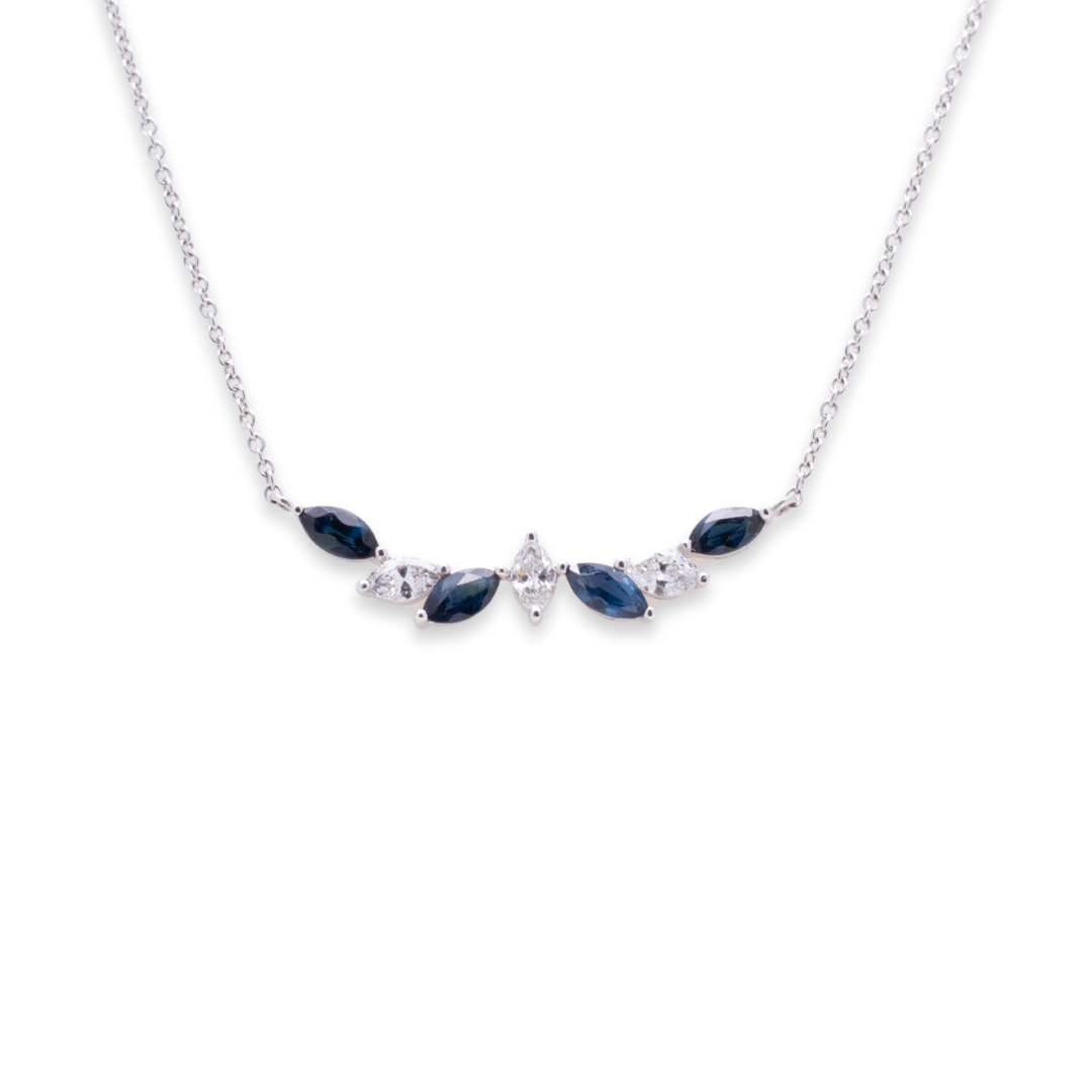 Smiley Marquise 0.670ct Sapphire & 0.300ct Diamond Necklace